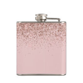 ガーリー赤面ピンクローズ金ゴールドグリッターモノグラム フラスク (裏面)