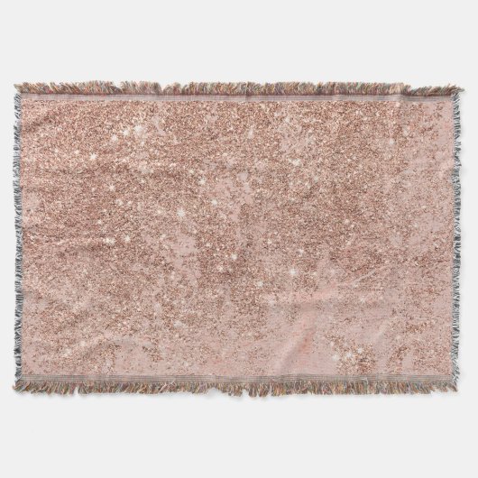 ガーリー赤面ピンクローズ金ゴールドグリッター大理石 スローブランケット (正面)