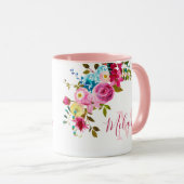 ガーリー赤面ピンクローゼズネームモノグラムマグ マグカップ (正面右)