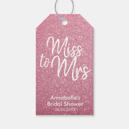 ガーリー赤面ピンク恋しく思グリッターへブライダルシャワー ギフトタグ (正面)