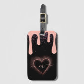 ガーリー赤面ピ絵を描ックドリップグリッター モノグラムの ラゲッジタグ (正面縦)