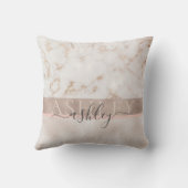 ガーリー赤面大理石バラ金ゴールドスクリプト名モノグラム クッション (裏面)