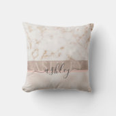 ガーリー赤面大理石バラ金ゴールドスクリプト名モノグラム クッション (正面)