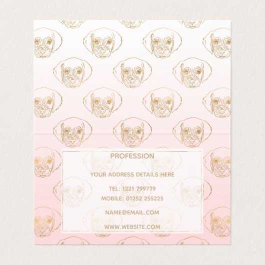 ガーリー金ゴールドの子犬の白ピンクのグラデーションパターン 名刺 (内部フラット)