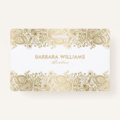 ガーリー金ゴールドオンホワイトフローラペイズリーレース バッジ (裏面)