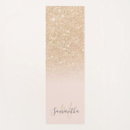 ガーリー金ゴールドグリッターグラデーションピンクモノグラムの ヨガマット