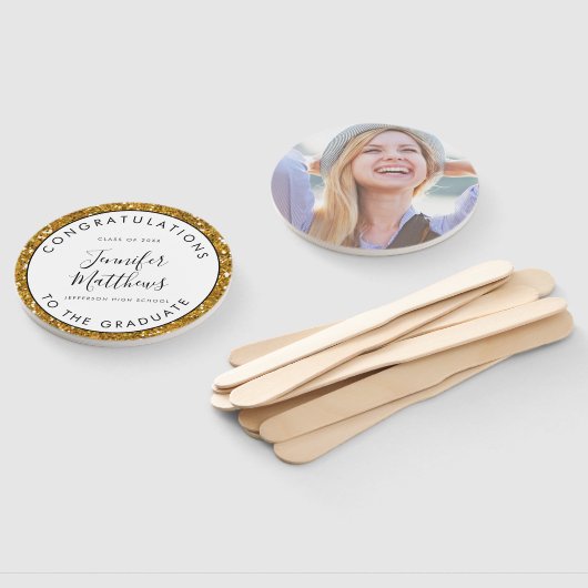 ガーリー金ゴールドグリッター卒業学校授業の写真 ハンドファン (組立なし)