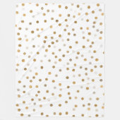 ガーリー金ゴールドドット紙吹雪白デザイン フリースブランケット (正面)