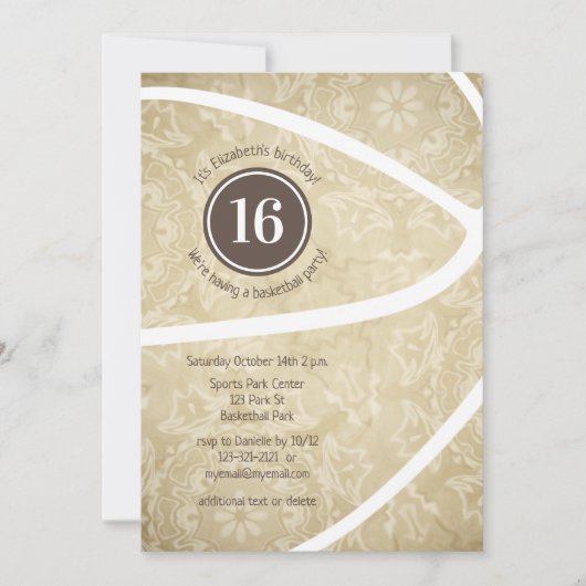 ガーリー金ゴールドバスケットボールバースデーパーティーの招待 招待状 (正面)