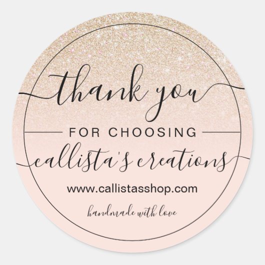 ガーリー金ゴールドバラピンクグリッターグラデーションありがとう ラウンドシール (正面)