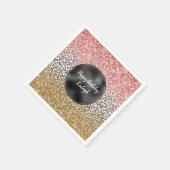 ガーリー金ゴールドピンク白黒レオパード印刷グリッター スタンダードカクテルナプキン (角)