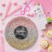 ガーリー金ゴールドピンク白黒レオパード印刷グリッター ペーパープレート (パーティー)