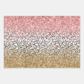 ガーリー金ゴールドピンク白黒レオパード印刷グリッター ラッピングペーパーシート (正面)