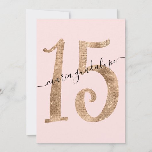 ガーリー金ゴールドフェイクグリッター赤面ピンクキンセアニェラ 招待状 (裏面)