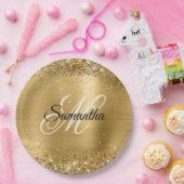 ガーリー金ゴールドフェイク光輝箔モノグラム ペーパープレート (パーティー)