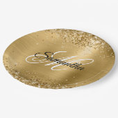 ガーリー金ゴールドフェイク光輝箔モノグラム ペーパープレート (アングル)