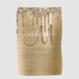 ガーリー金ゴールドブラッシュメタル滴下グリッター名 ゴルフタオル