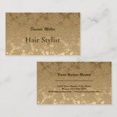 ガーリー金ゴールドモダンフローラ美容師 名刺 (正面/裏面)