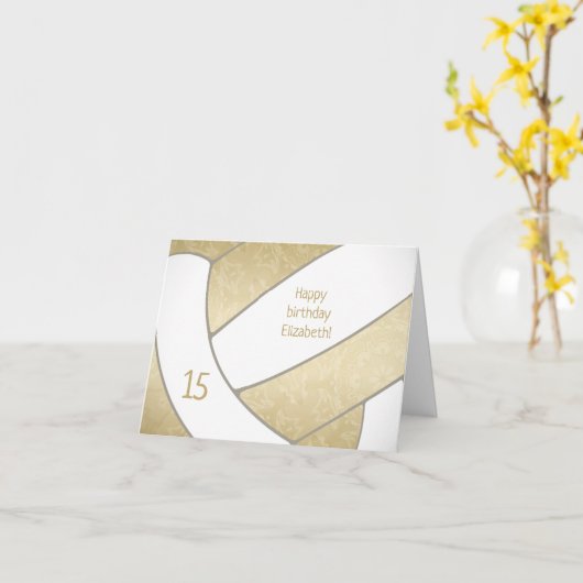 ガーリー金ゴールド白バレーボールハッピーバースデー カード (黄色い花)