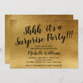 ガーリー金ゴールド|グリッター|驚きのパーティー誕生日 招待状 (正面/裏面)