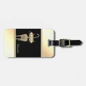 ガーリー黒モダン金ゴールドお洒落猫パーソナライズされた ラゲッジタグ (正面横)