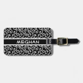 ガーリー黒白の巻き上げパーソナライズされた ラゲッジタグ (正面横)