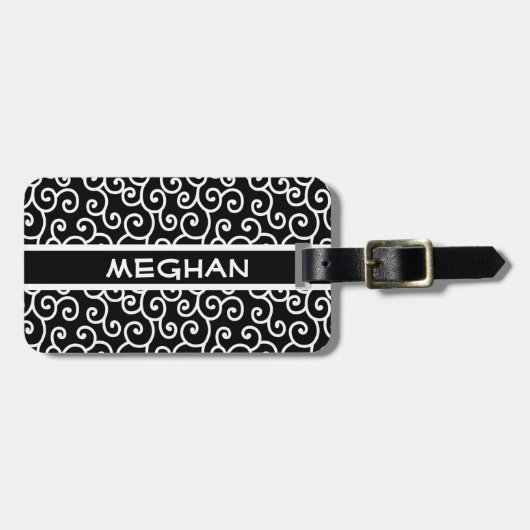ガーリー黒白の巻き上げパーソナライズされた ラゲッジタグ (正面横)