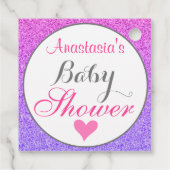 ガーリー&グラムパープルグラデーションピンクグリッターベビーシャワー フェイバータグ (裏面)