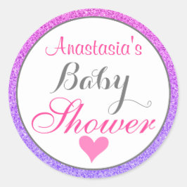 ガーリー&グラムパープルグラデーションピンクグリッターベビーシャワー ラウンドシール