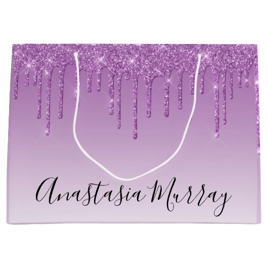 ガーリー&グラムパープル薄紫グリッタードライブ名 ラージペーパーバッグ (正面)