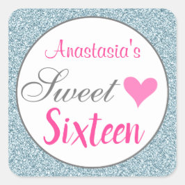 ガーリー&グラムピンクライトブルーグリッターSweet sixteen スクエアシール