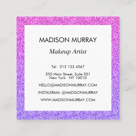 ガーリー&グラム薄紫パープルグリッターモノグラグラデーションム スクエア名刺 (裏面)