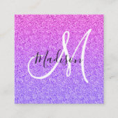 ガーリー&グラム薄紫パープルグリッターモノグラグラデーションム スクエア名刺 (正面)