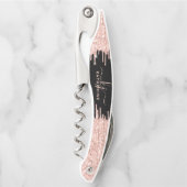 ガーリー グラム ブラック ローズ ゴールド グリッター ドリップス モノグラム ソムリエナイフ (正面)