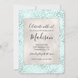 ガーリー グラム ミント レオパード プリント 招待状