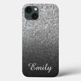 ガーリー シルバー グリッター ブラック オンブレ オリジナル iPhone 13ケース