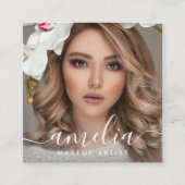 ガーリー スクリプト QR コード フォト スクエア名刺 (正面)