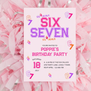 ガーリー チア ピンク パープル 6 7 ミーム 誕生日パーティー 招待状