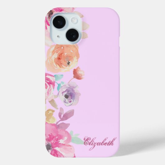 ガーリー チック 水彩 花柄 - 名前入り Case-Mate iPhoneケース (裏面)