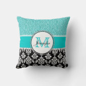 ガーリー,ティール(緑がかった色),グリッターブラックダマパーソナライズされたスク クッション (裏面)