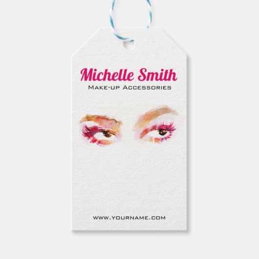 ガーリー ピンク ブラウン 水彩 メイクアップ アーティスト ギフトタグ (正面)