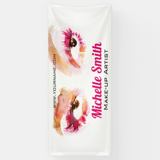 ガーリー ピンク ブラウン 水彩 メイクアップ アーティスト 横断幕 (縦)