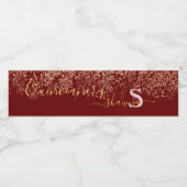 ガーリー ローズゴールドとバーガンディ モノグラム スパークル ペットボトルラベル (シングルラベル)