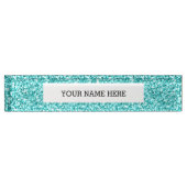 ガーリー、印刷されるおもしろいの水の青いグリッター デスクネームプレート (正面)