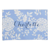 ガーリー、白フェミニンと青のフローラ 枕カバー (正面右)