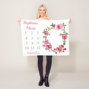 ガーリーPInkフローラベビーガールマイルストーンベビー フリースブランケット
