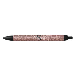 ガーリーPink Rose Leopard Monogram エレガント Name 黒ボールペン