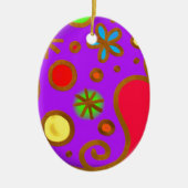 ガーリ絵を描ッカラフルパープルレッド セラミックオーナメント (正面)