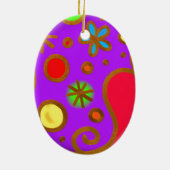 ガーリ絵を描ッカラフルパープルレッド セラミックオーナメント (裏面)