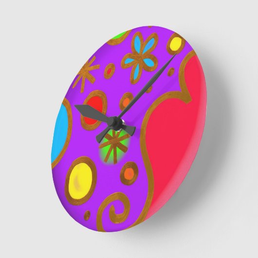 ガーリ絵を描ッパープルレッドカラフル ラウンド壁時計 (傾斜)